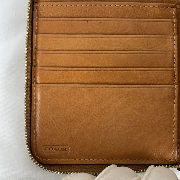 Coach Signature C Jacquard Fabric Zip Around Wallet Yellow with Leather trim - Picture 13 of 15